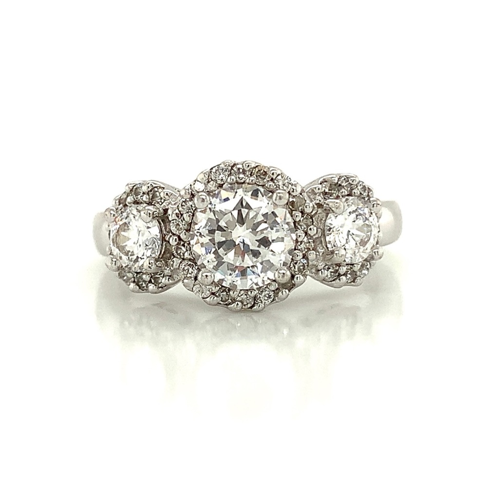 Sterling Silver Three Stone Engagement Ring